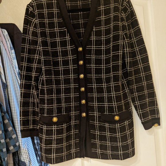 St. John brown windowpane cardigan sweater size 6 - Picture 2 of 4